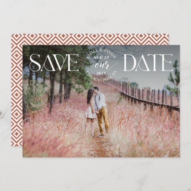 Ankündigung von Save the Date Foto Extravagantes O (Vorne/Hinten)