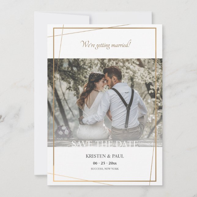 Ankündigung von Save the Date-Gold-Frame-Fotos (Vorderseite)