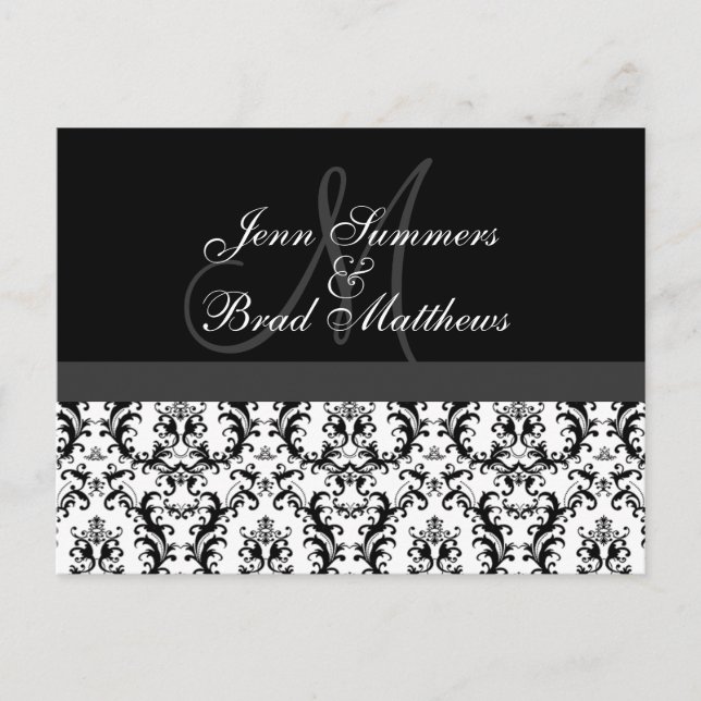 Ankündigung von Save the Date Monogram Damask (Vorderseite)