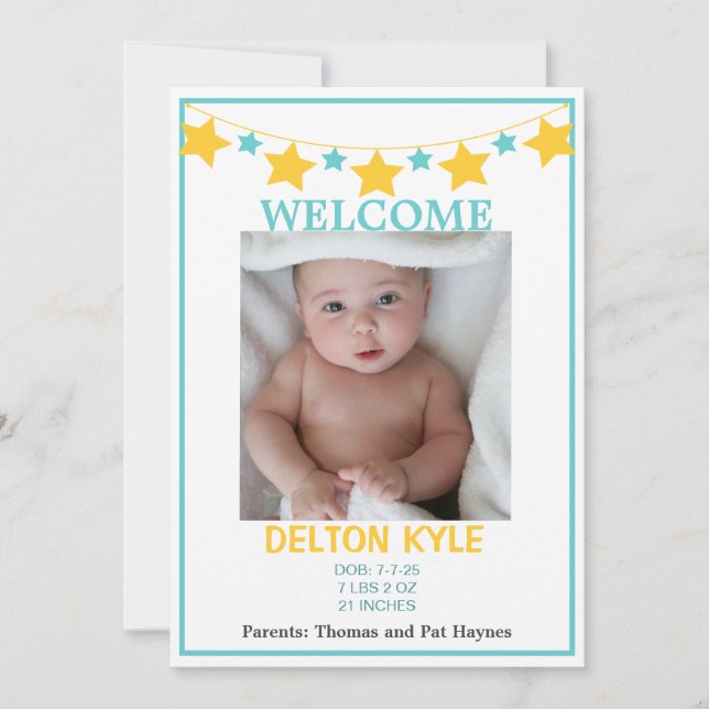 Ankündigung von Stars Boys Foto Baby (Vorderseite)