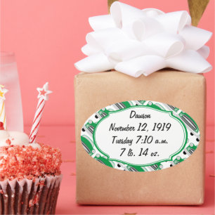 Ankündigung von Sweet Green Retro Car Baby Shower Ovaler Aufkleber