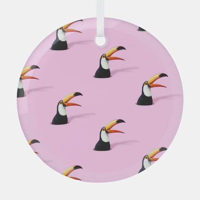 Ankündigung von Toucan: Tropical Pink Paradise Ornament Aus Glas (Vorderseite)