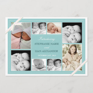 Ankündigung von Twin Baby Foto Collage Baby Aqua