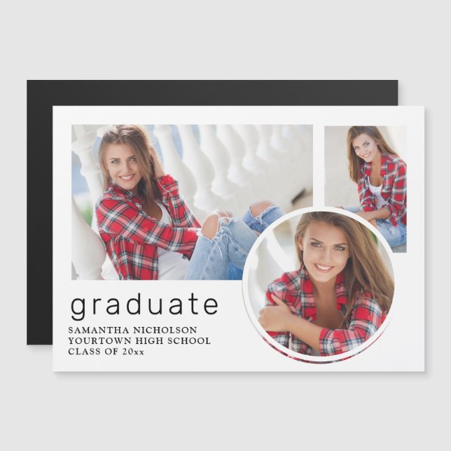 Ankündigung von White Abschluss 3 Foto Collage (Vorne/Hinten)