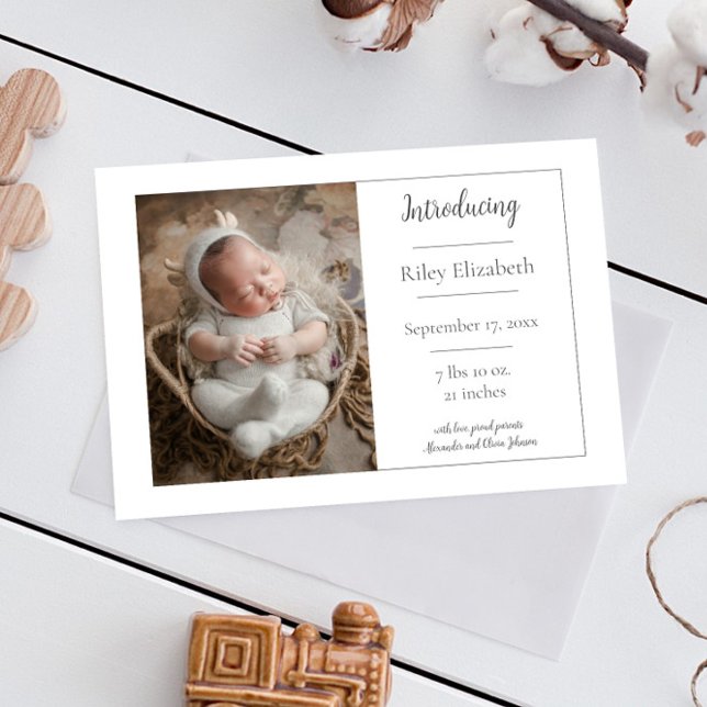 Ankündigung von White Simple Foto (White Simple Photo Birth Announcement)