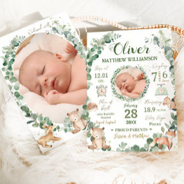 Ankündigung von Woodland Animals Baby Birth Stats