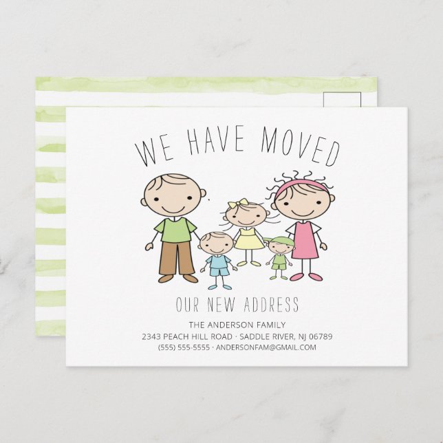 Ankündigung zum Umzug von niedlichen Strichmännche (Vorne/Hinten)