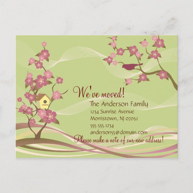 Ankündigung zum Umzug von Vögeln - Grüne Karte (Vorderseite)