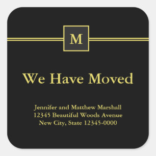 Ankündigung zum Verschieben von Monogrammen in Sch Quadratischer Aufkleber