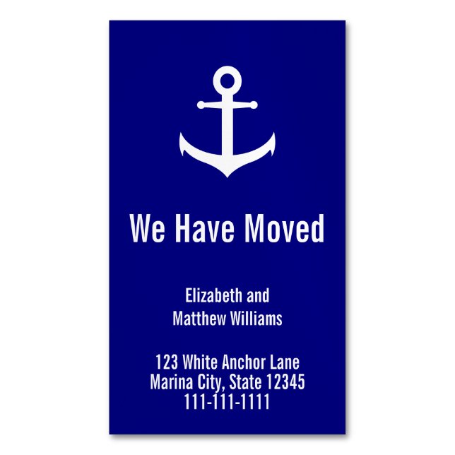 Ankündigung zur Ankerbewegung von Nautic Blue und  Magnetische Visitenkarte (Vorderseite Vertikal)