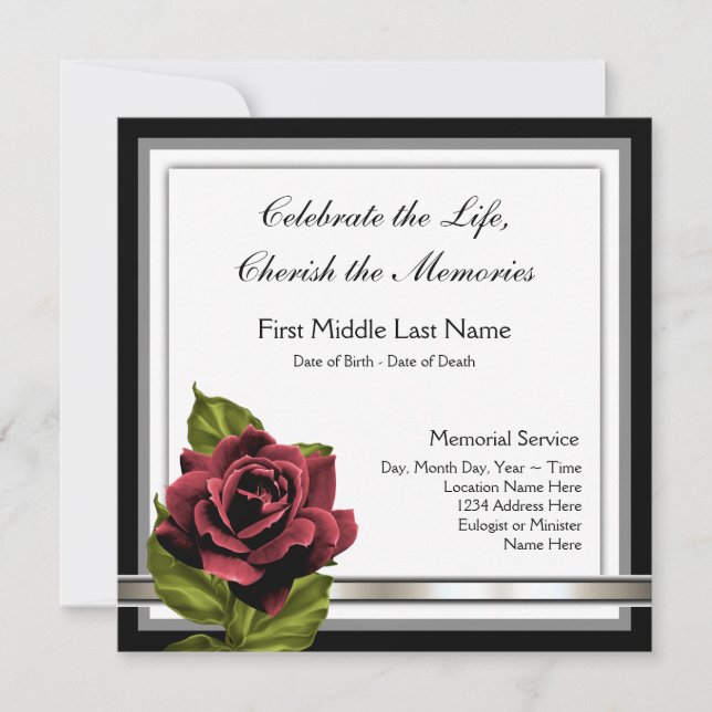Ankündigung zur Beerdigung von rote Rosen (Vorderseite)