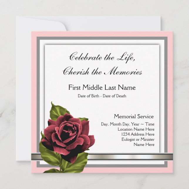 Ankündigung zur Beerdigung von rote Rosen (Vorderseite)