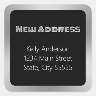 Ankündigung zur neuen Adresse Schwarz und Silber Quadratischer Aufkleber