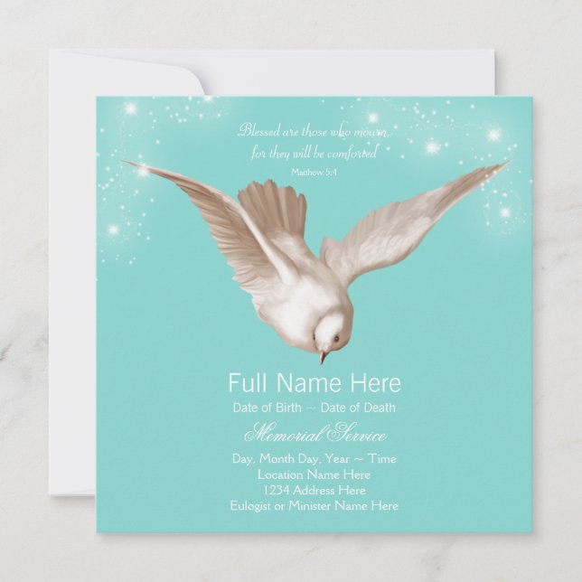 Ankündigungen des aquamarinen Blue Dove Memorial S (Vorderseite)