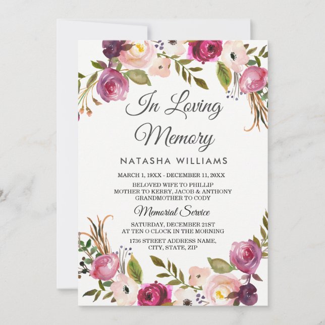 Ankündigungsdienst für botanische florale Erinneru Einladung (Vorderseite)