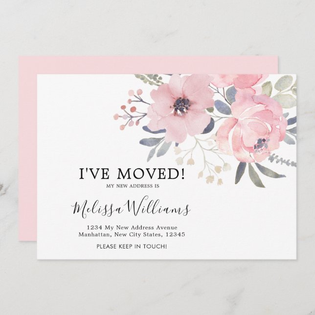 Ankündigungskarte für Chic Blush Pink Floral Movin Ankündigung (Vorne/Hinten)
