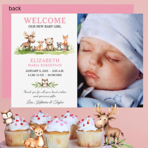 Ankündigungskarte für Woodland Animals Baby Girl F Einladung