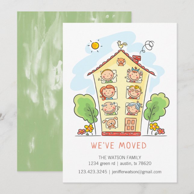Ankündigungskarte für Zuhause-Wechseln von Cartoon Karte (Vorne/Hinten)