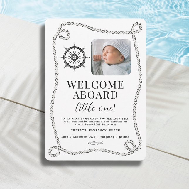 Ankündigungskarte zum Thema Kindergeburt (Nautical themed Baby Birth Announcement Card, newborn gender neutral design)