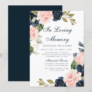 Ankündigungsservice für Blush & Navy-Floral-Gedenk Einladung