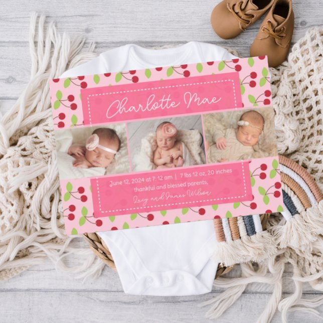 Ankunft Cherry Girl Baby Ankündigung (birth announcement, baby announcement, birth announcement template, custom girl birth announcement)