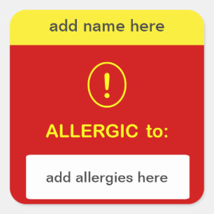 ANKUNFT DIES ~ Name + Allergie hinzufügen. Quadratischer Aufkleber