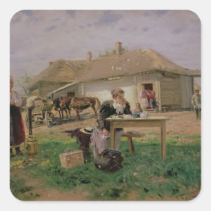 Ankunft einer Schulgeliebte in Quadratischer Aufkleber