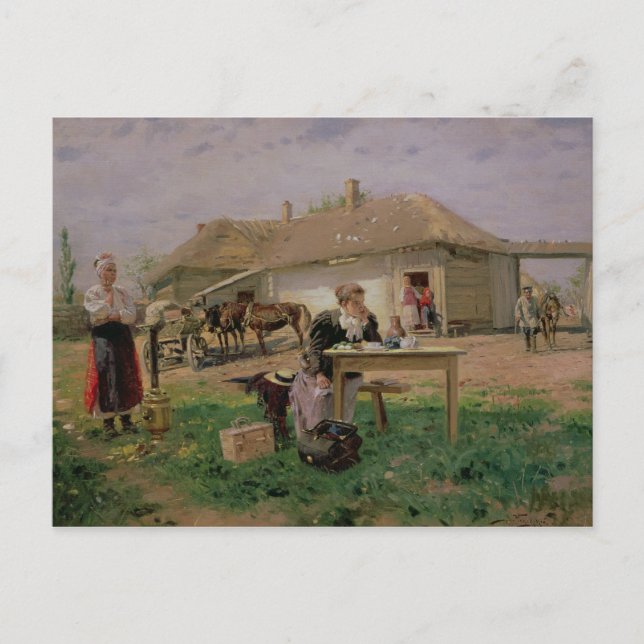 Ankunft einer Schulmeisterin im Postkarte (Vorderseite)