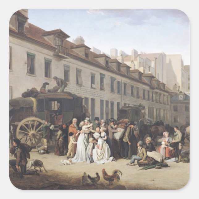 Ankunft eines Stagecoach am Terminus Quadratischer Aufkleber (Vorderseite)