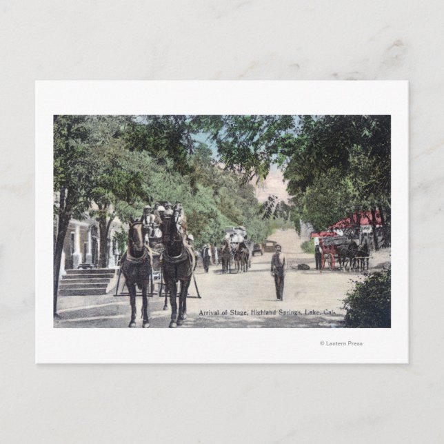 Ankunft eines StagecoachHighland Springs, CA Postkarte (Vorderseite)