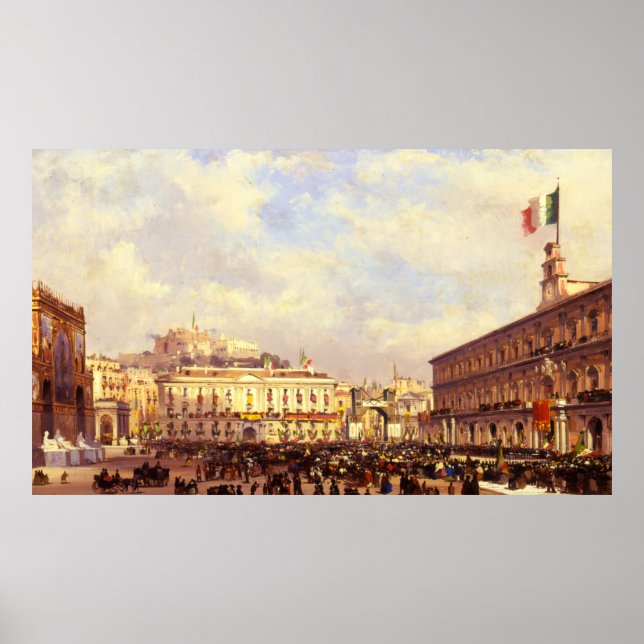 Ankunft von Vittorio Emanuele II in Neapel Poster (Vorne)