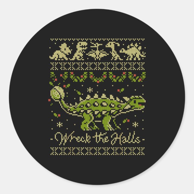 Ankylosaurus Dinosaur Christmas Sweater  Runder Aufkleber (Vorderseite)