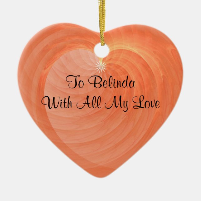 Anlass-romantisches gewelltes Herz-Andenken Keramikornament (Vorne)