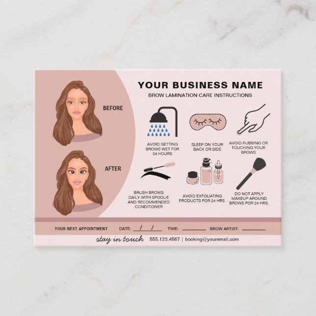 Anleitung für die Augenbrauenlamination Visitenkarte (Vorderseite)
