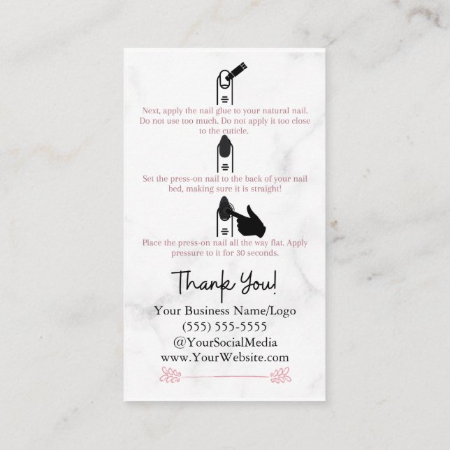 Anleitung zum Auftragen der Nägel-Anleitung Marmor Visitenkarte (Rückseite)