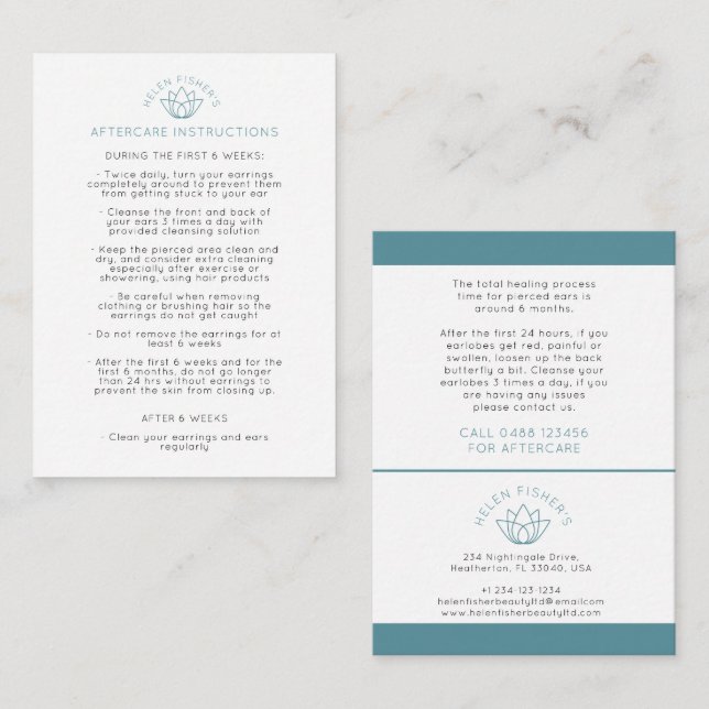 Anleitung zum Durchstechen des Ohrs nach der Pfleg Rabattkarte (Vorne/Hinten)