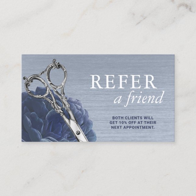 Anleitung zum Harnstylisten Dusty Blue Floral Salo Empfehlungskarte (Vorderseite)