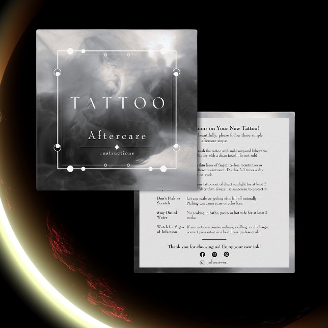 Anleitung zum Himmelsschwarzen Tätowier Nachsorge Quadratische Visitenkarte (Celestial Black Ink Tattoo Aftercare Instructions Square Business Card)
