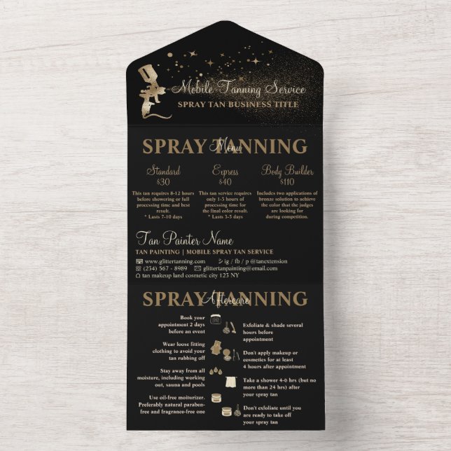 Anleitung zum Spray Tan-Flyer All In One Einladung (Innen Boden)