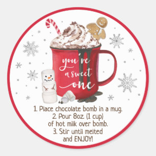Anleitung zur heißen Schokoladenbombe Runder Aufkleber