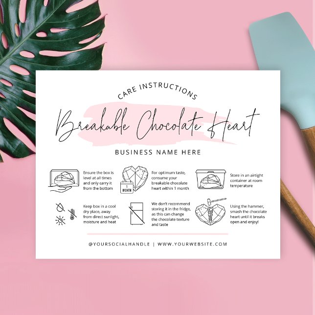 Anleitung zur Herzinsuffizienz Dankeskarte (Feminine breakable chocolate heart care & how to instructions thank you card for your bakery)