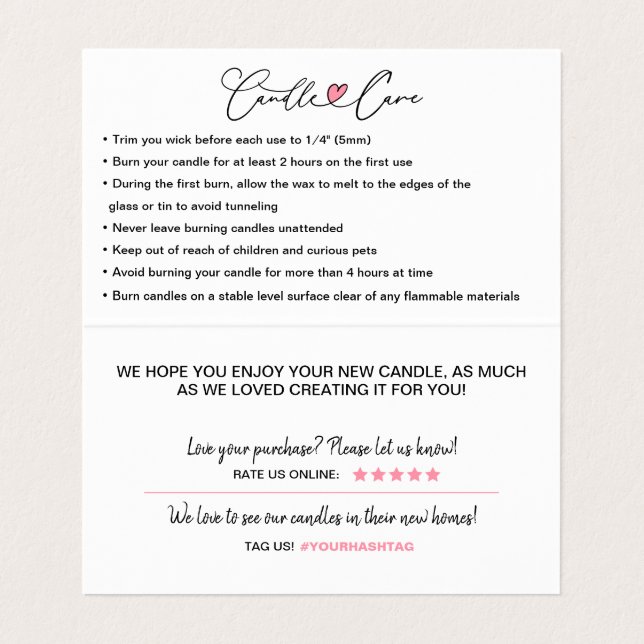 Anleitung zur Kerzenpflege & Danke geklappt Visitenkarten (Innenseite Aufgefaltet)