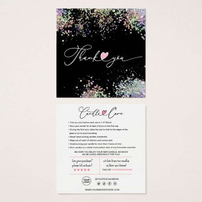 Anleitung zur Kerzenpflege und Kundendanke-Karte (Vorne & Hinten)