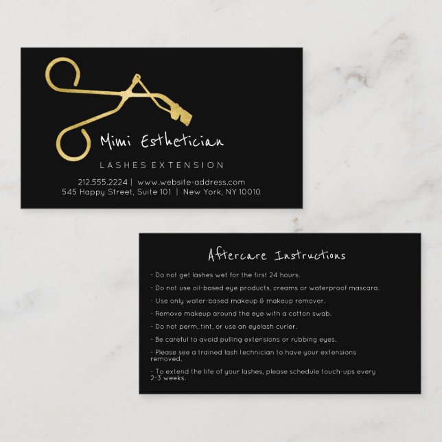 Anleitung zur Nachsorge Lash Curve Gold Black Visitenkarte (Vorne/Hinten)