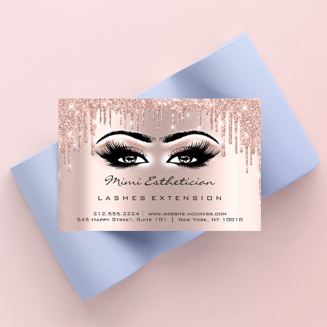 Anleitung zur Nachsorge Lash Rose Gold Tropfen Aug Visitenkarte (Aftercare Instructions Lash Rose Gold Drips Eyes Business Card)