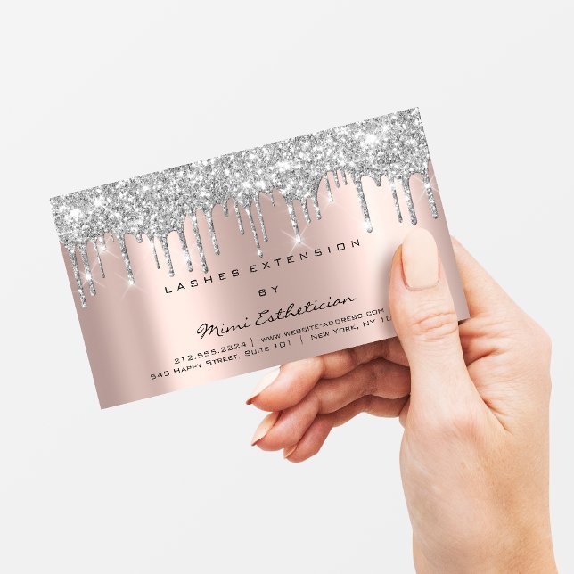 Anleitung zur Nachsorge Lash Rose Gold Tropfen Gra Visitenkarte (Aftercare Instructions Lash Rose Gold Drips Gray Business Card)