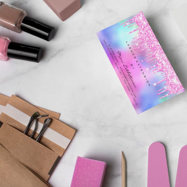 Anleitung zur Nachsorge Lash Rose Pink Tropfens Pa Visitenkarte (Aftercare Instructions Lash Rose Pink Drips Spark Business Card)