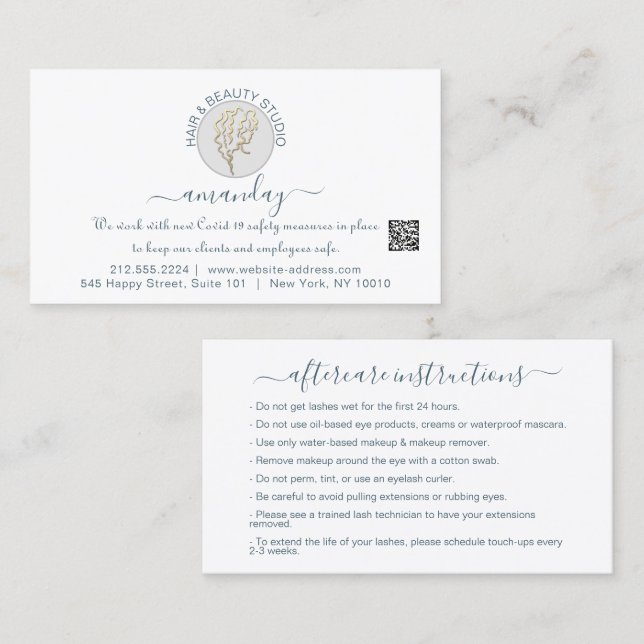 Anleitung zur Nachsorge Lash White Logo QR CODE Visitenkarte (Vorne/Hinten)