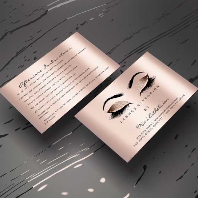 Anleitung zur Nachsorge Lashes Rose Gold Visitenkarte (Aftercare Instructions Lashes Rose Gold Business Card)