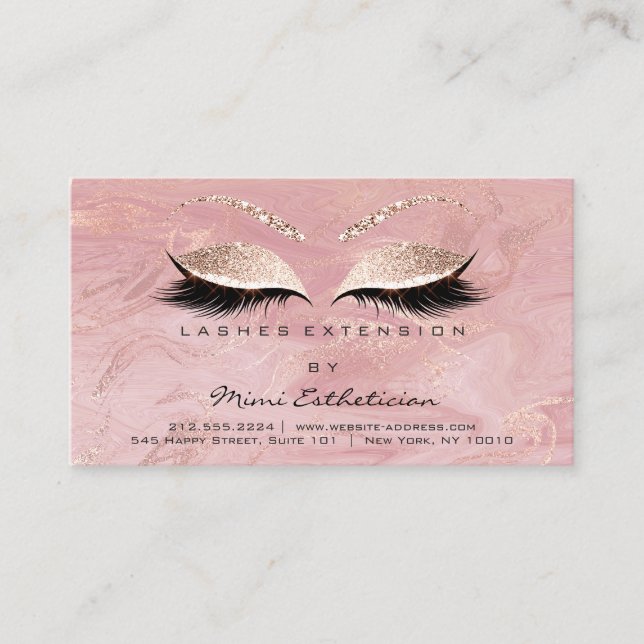 Anleitung zur Nachsorge Lashes Studio Pink Marble Visitenkarte (Vorderseite)